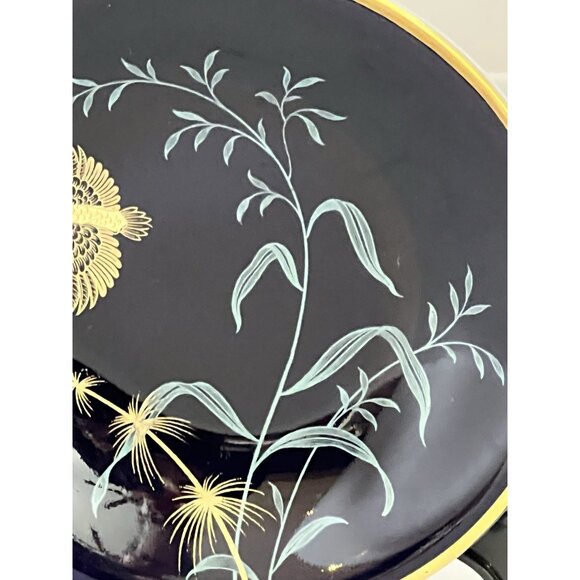 Johann Haviland Bavaria Germany Coasters Set of 2 Black Gold Bird In Flight 4.5” - Picture 4 of 6